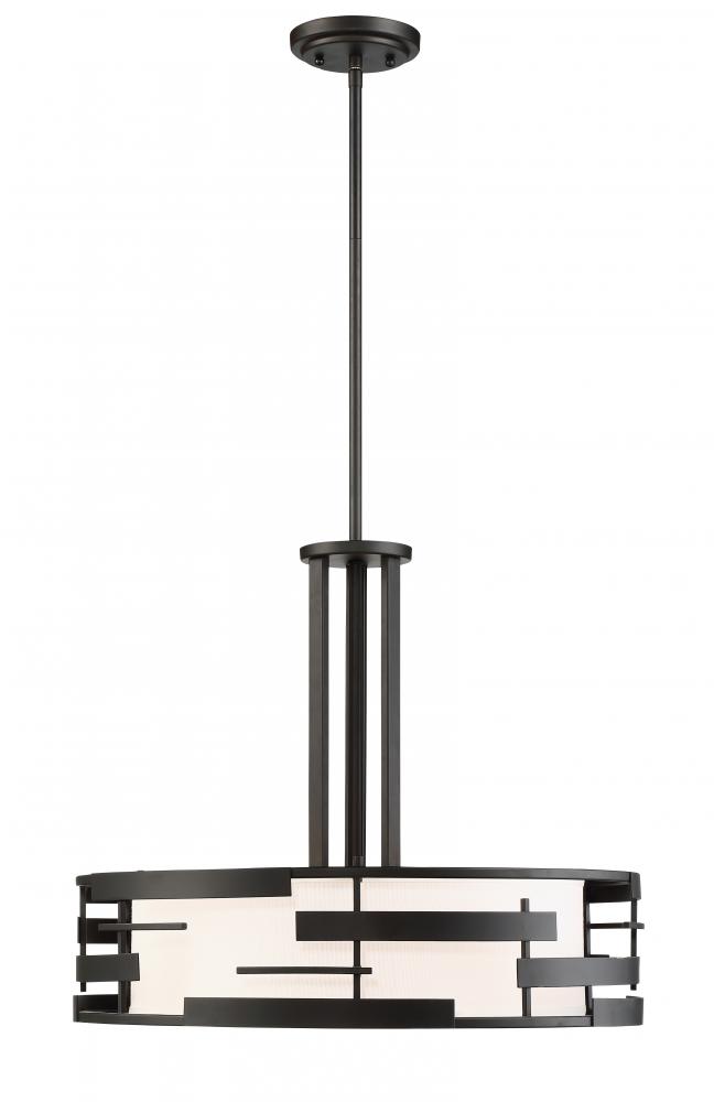 Lansing - 3 Light Pendant with White Fabric Shade & Opal Diffuser - Midnight Bronze Finish