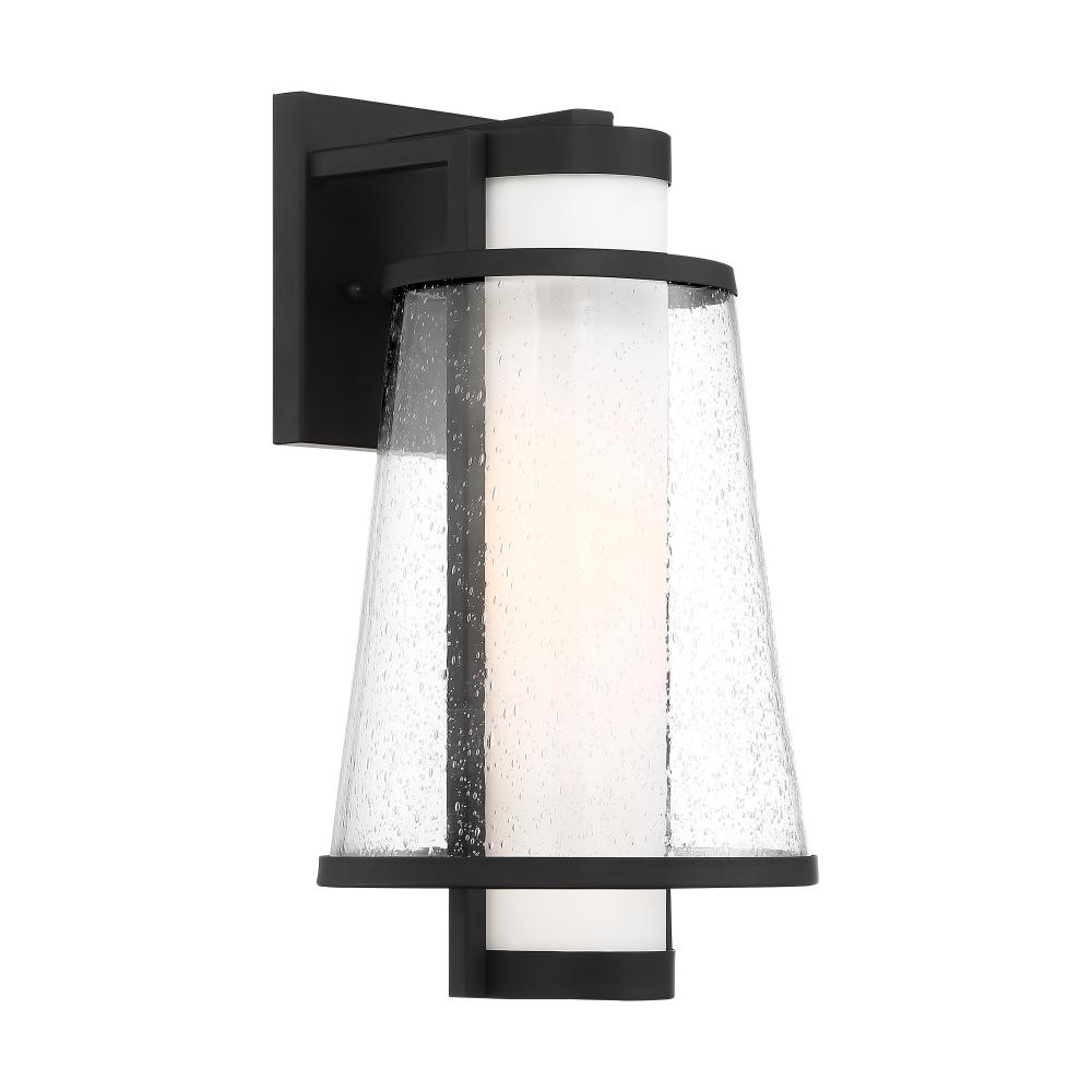 Anau - 1 Light Medium Wall Lantern - with Etched Opal and Clear Glass - Matte Black Finish
