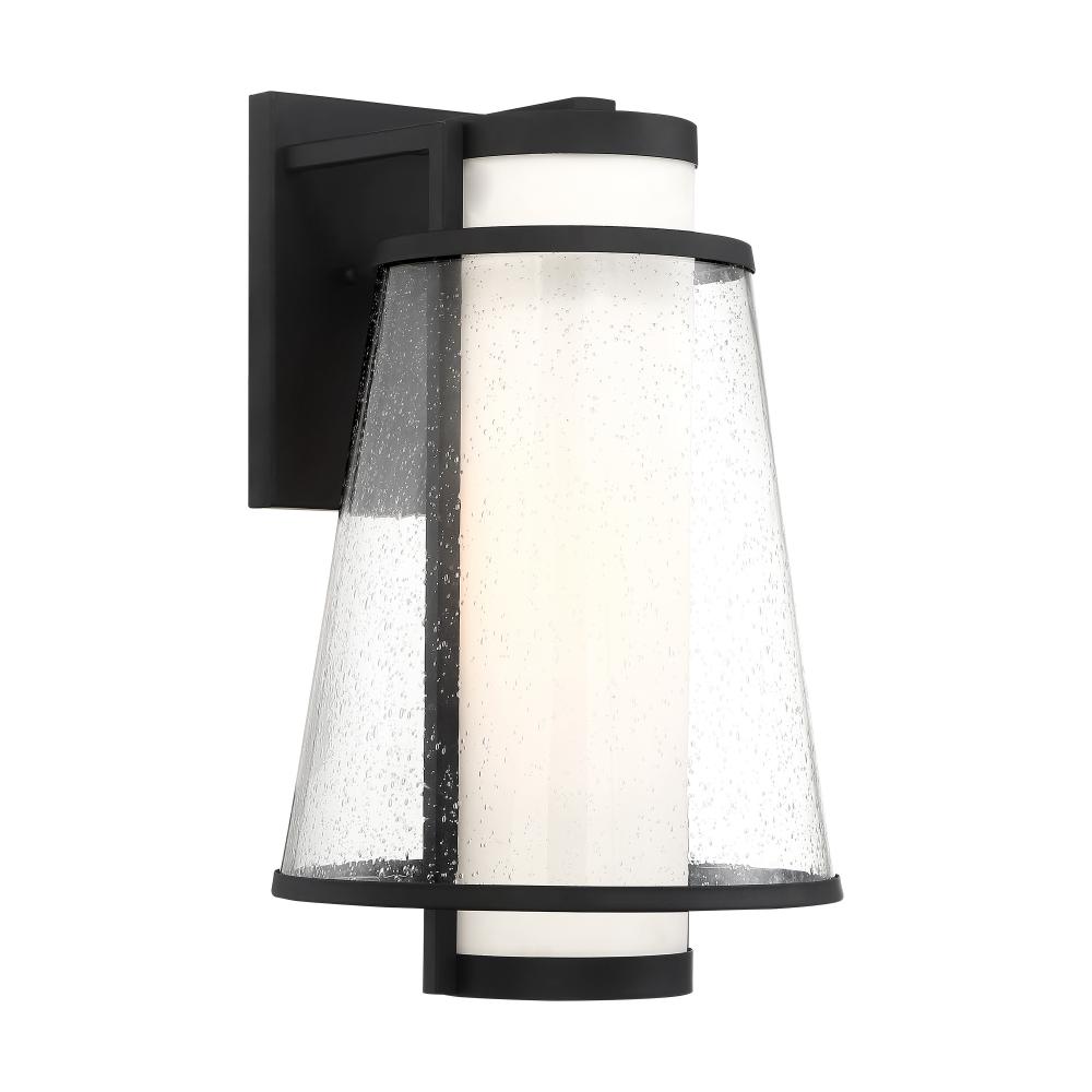 Anau - 1 Light Large Wall Lantern - with Etched Opal and Clear Glass - Matte Black Finish