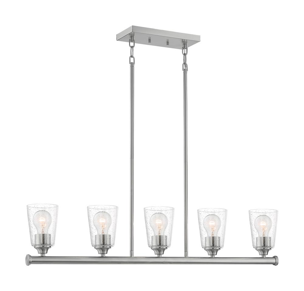 Bransel - 5 Light Island Pendant with Seeded Glass - Brushed Nickel Finish