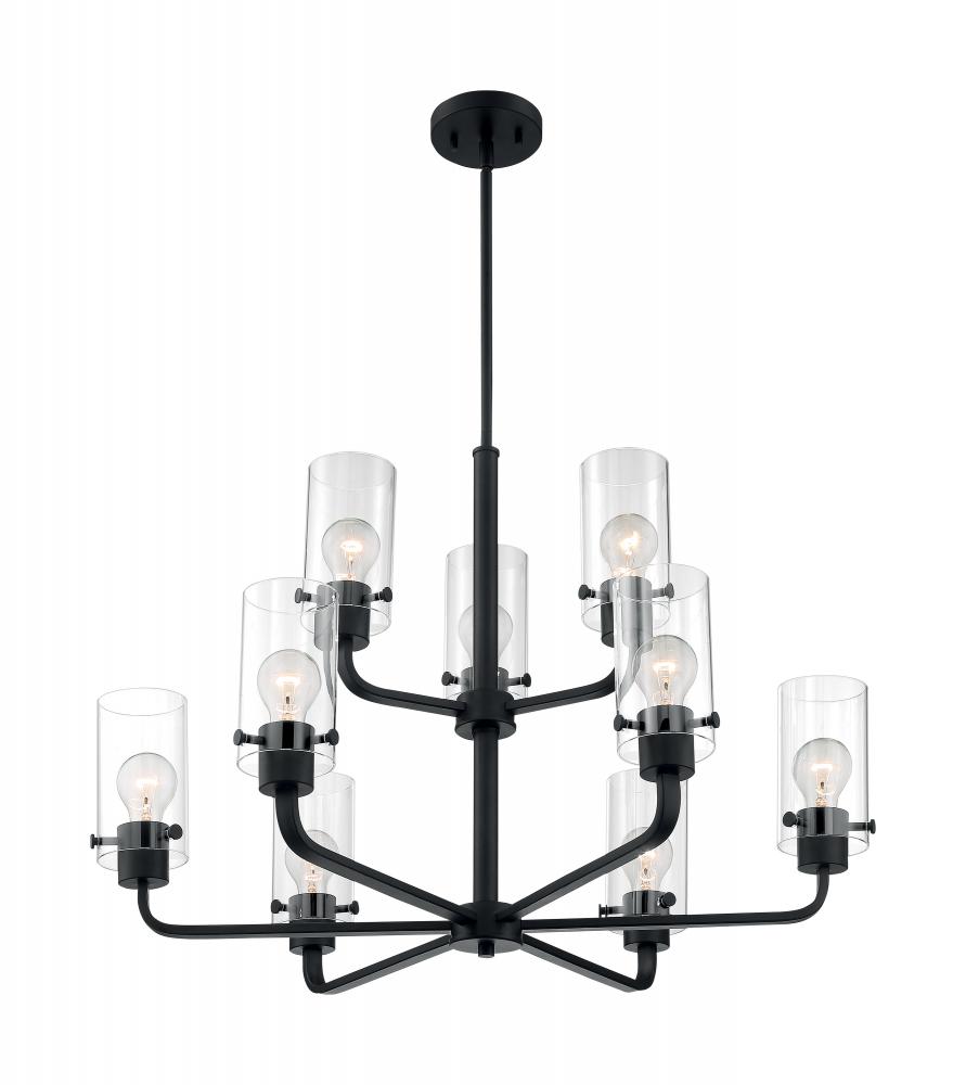 Sommerset - 9 Light Chandelier with Clear Glass - Matte Black Finish