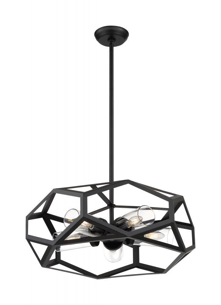 Zemi - 5 Light Chandelier with Clear Glass - Black Finish