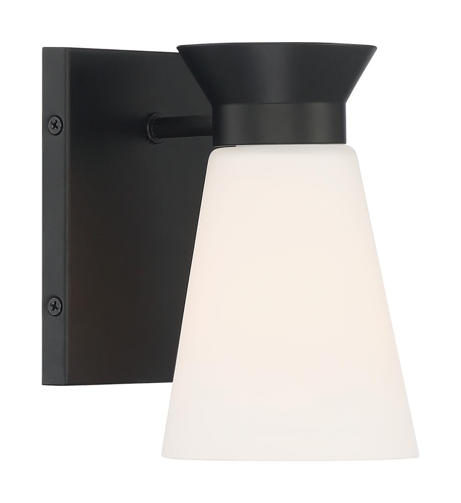 Caleta - 1 Light Sconce with Cylindrical Glass - Black Finish