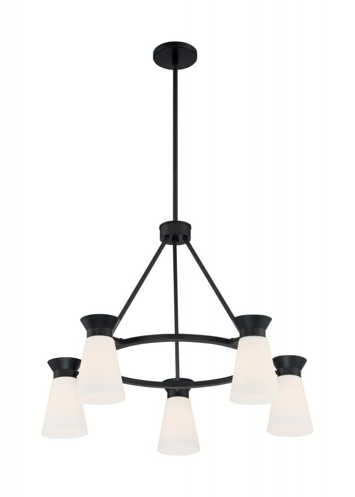 Caleta - 5 Light Chandelier with Cylindrical Glass - Black Finish