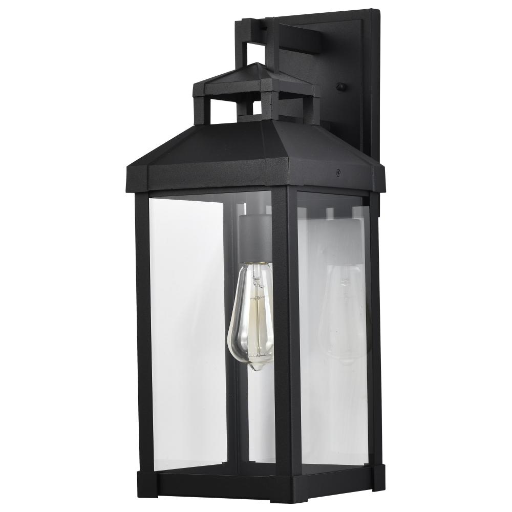 Corning; 1 Light Large Wall Lantern; Matte Black with Clear Glass