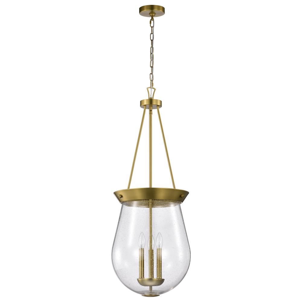 Boliver 3 Light Pendant; 14 Inches; Vintage Brass Finish; Clear Seeded Glass