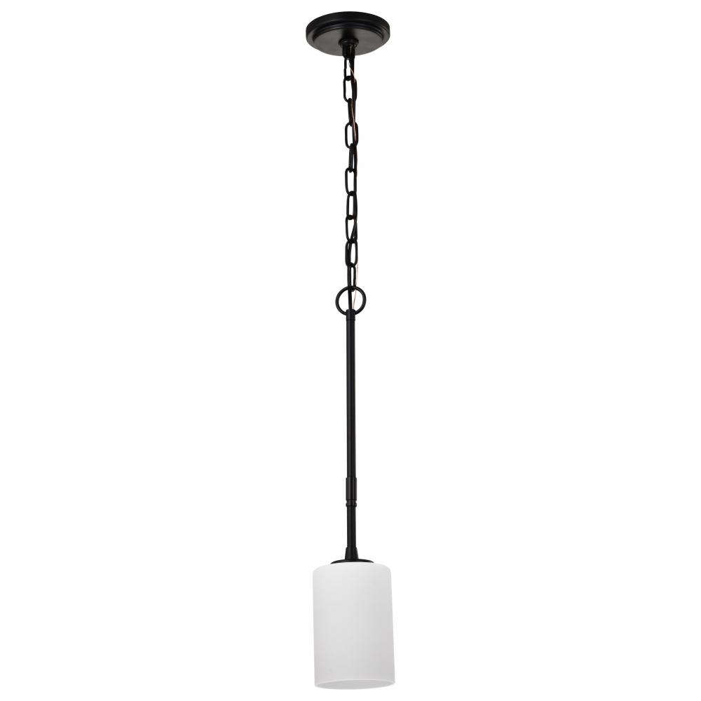 Liam; 1 Light Mini Pendant; Matte Black; White Opal Glass