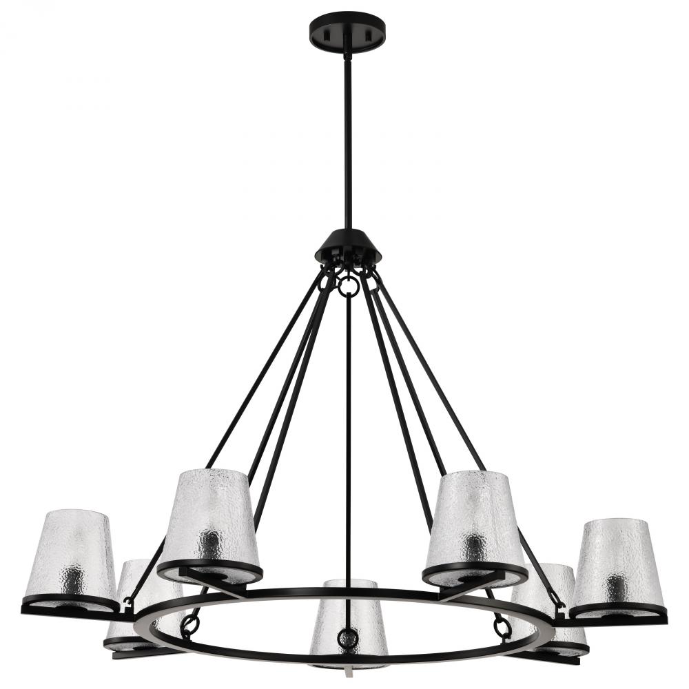 Valentine; 7 Light Chandelier; Black Finish; Hammered Glass