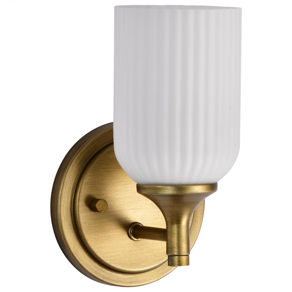 Solara; 1 Light Wall Sconce; Natural Brass Finish; Frosted Ribbed Glass