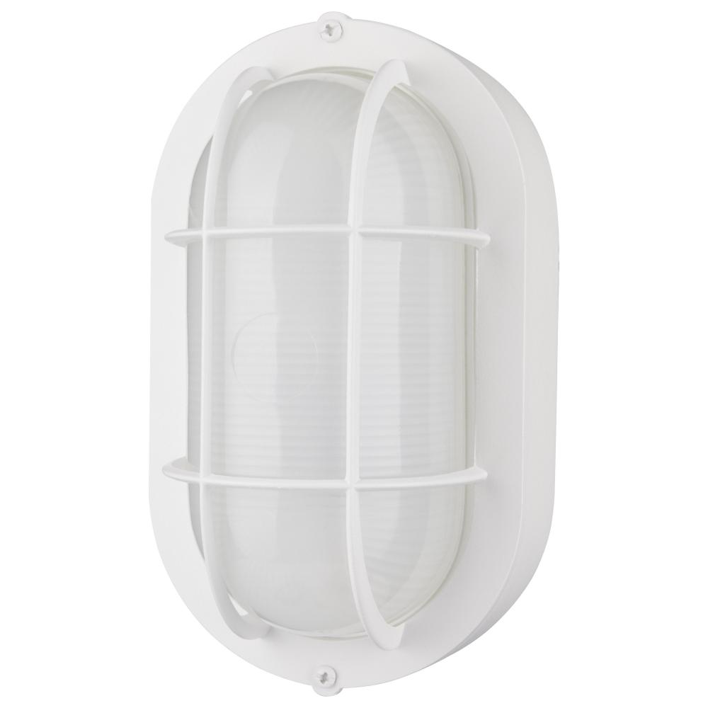 LED Small Oval Bulk Head Fixture; White Finish with White Glass