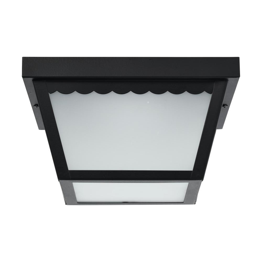 12 Watt; 9 inch; LED Carport Flush Mount Fixture; 3000K; Dimmable; Black Finish with Frosted Glass