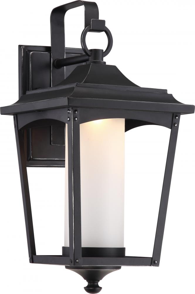 Essex - LED Large Wall Lantern with Etched Glass - Sterling Black Finish