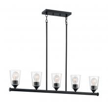 Nuvo 60/7286 - Bransel - 5 Light Island Pendant with Seeded Glass - Matte Black Finish