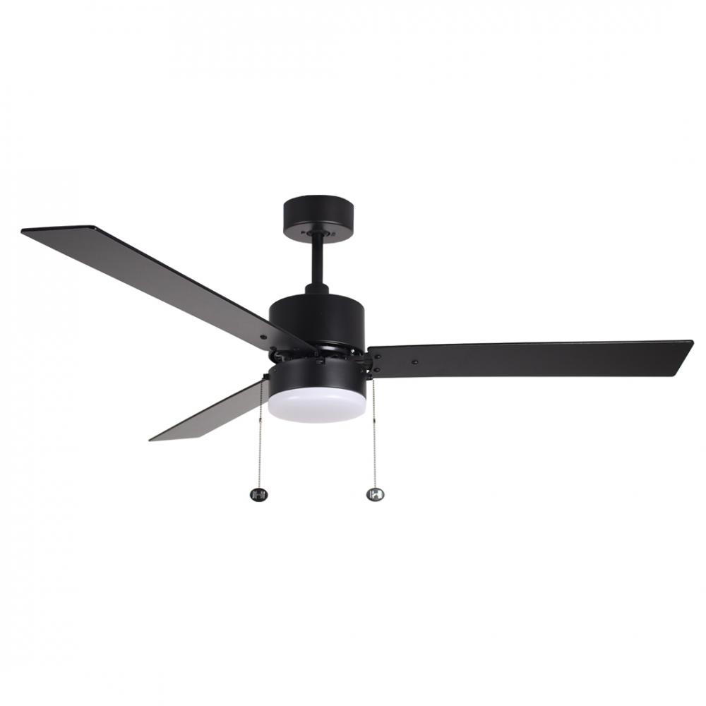 3-Blade 52" MB Modern Cylinder Fan Matte Black/Walnut Blades Pull Chain 3K, 4K, 5K