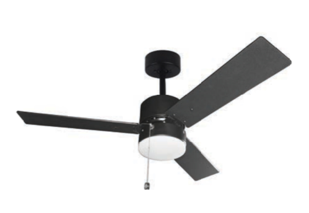 3-Blade 42" MB Modern Damp Location Fan Matte Black Blades Pull Chain 3K, 4K, 5K