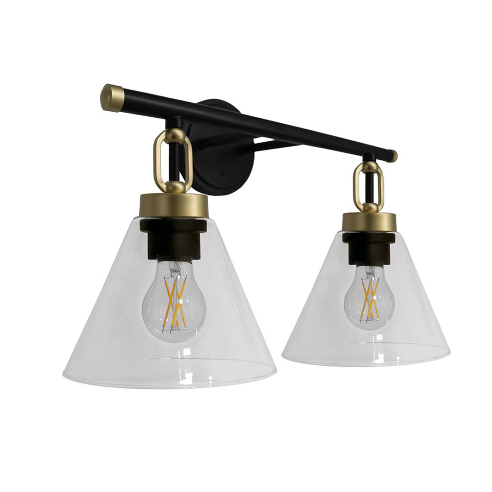 Vivio Siene 2-Light Vanity - Matte Black/Champagne Gold - Clear Cone Glass