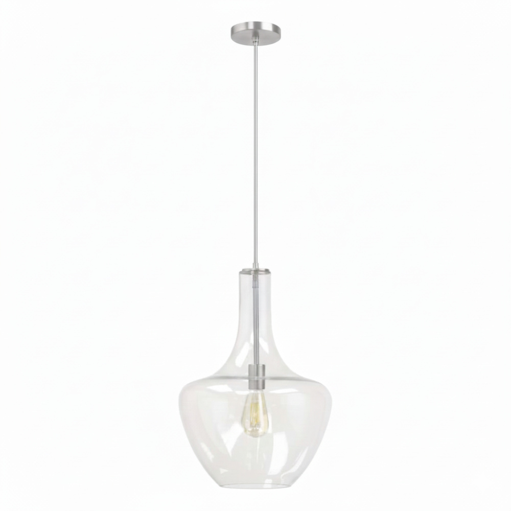 10" Clear Glass Beehive Pendant - NK - Silver Braided Cord