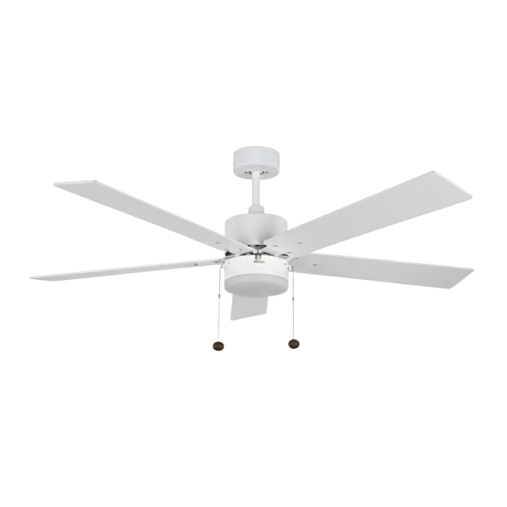 5-Blade 52" WH Modern Cylinder Fan White/Walnut Blades Pull Chain 3K, 4K, 5K
