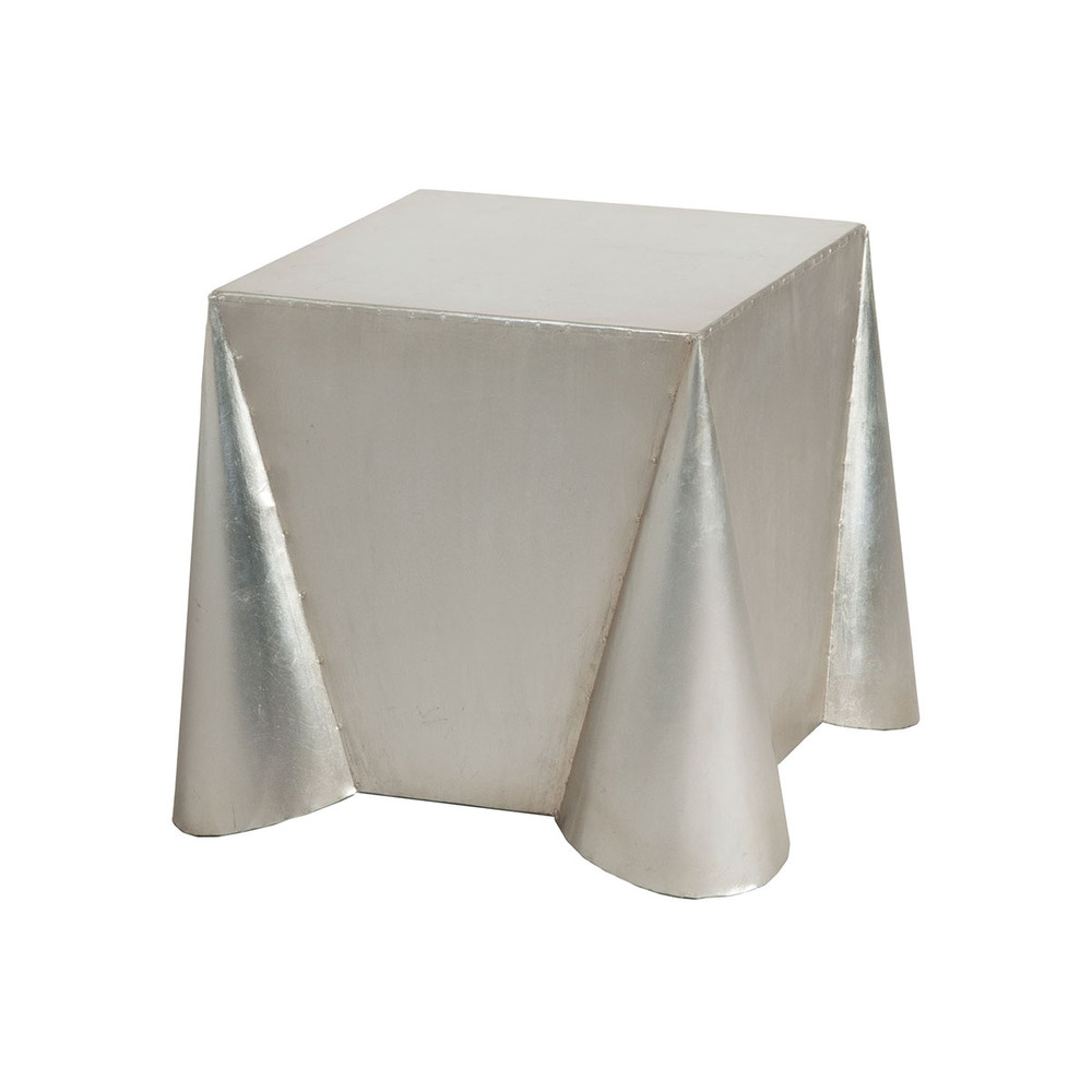 Tin Covered Side Table In Antique Silver Leaf
