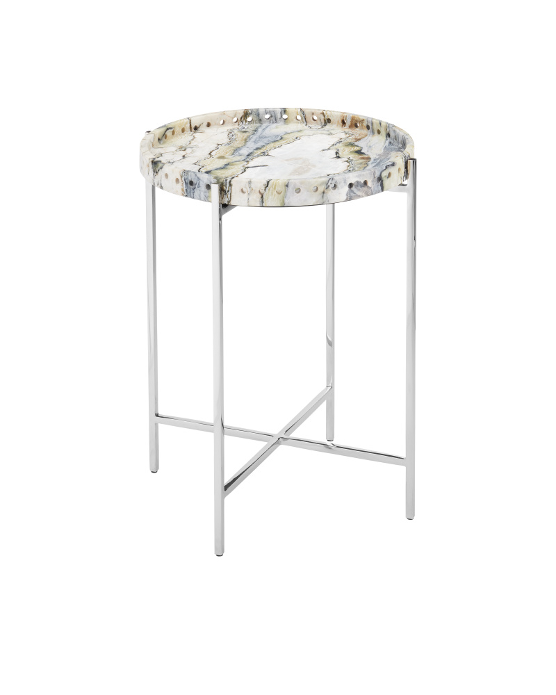 Freya Floral Jade Marble Accent Table