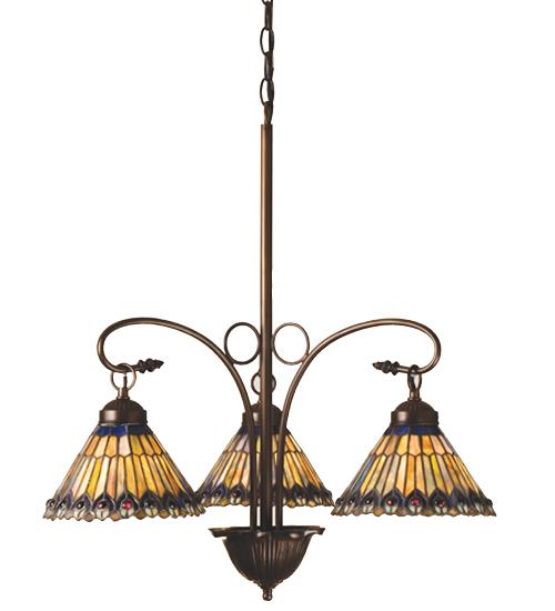 31" Wide Tiffany Jeweled Peacock 3 LT Chandelier
