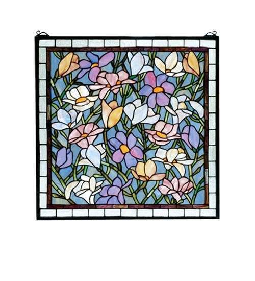 22" Wide X 22" High Sugar Magnolia Stained Glass Window